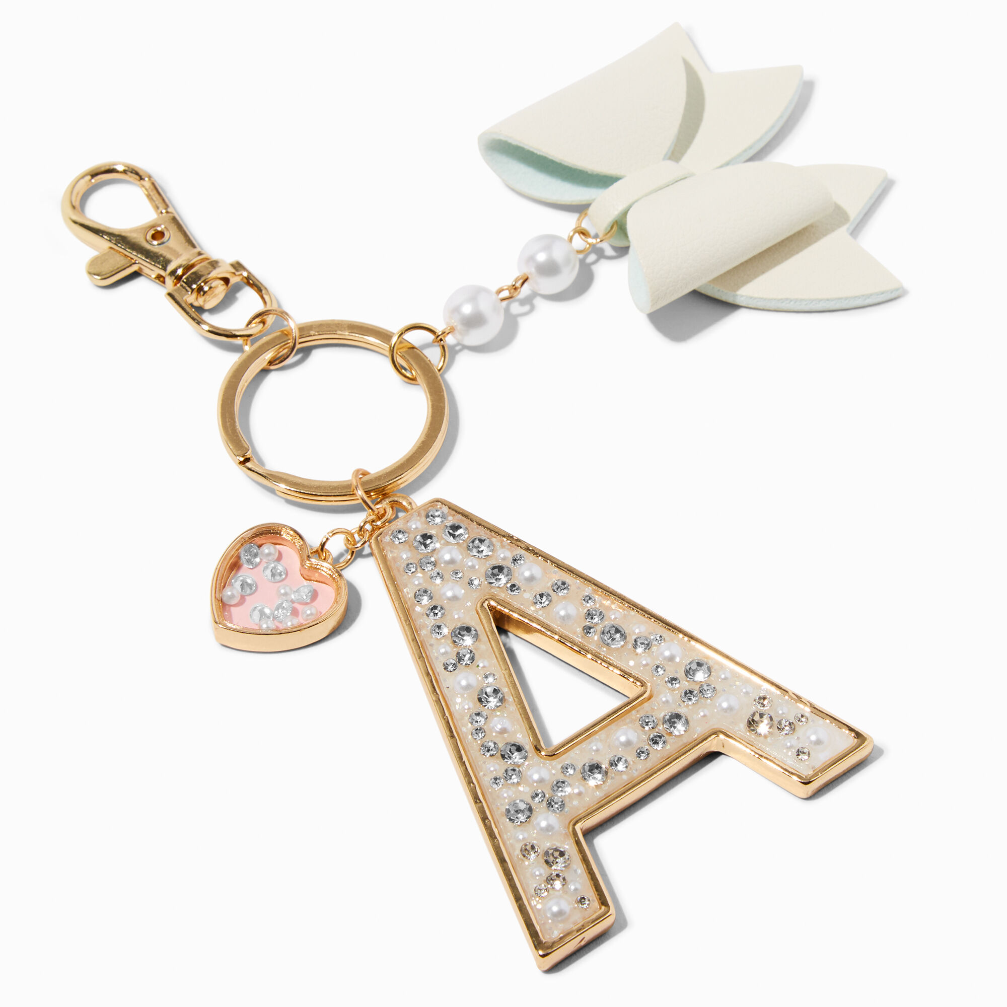 Pearl Crystal Gold tone Initial Keychain A Icing US