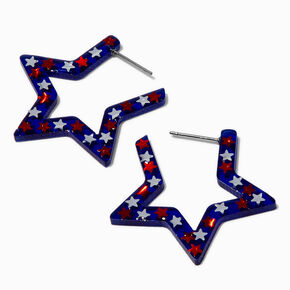Red, White, &amp; Blue Star Hoop Earrings,