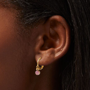 Gold-tone Pink Stone Earring Stackables Set - 3 Pack,