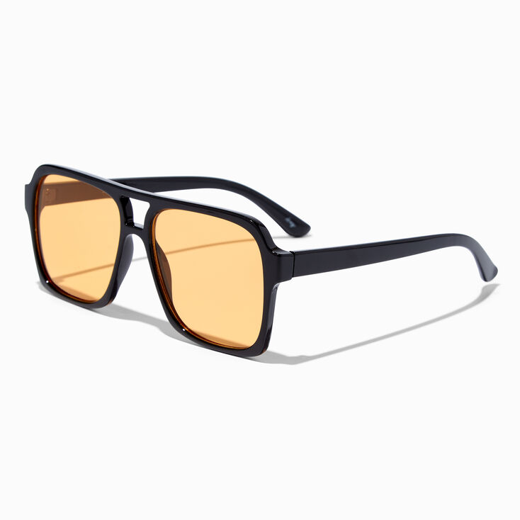 Orange Retro Aviator Black Sunglasses,