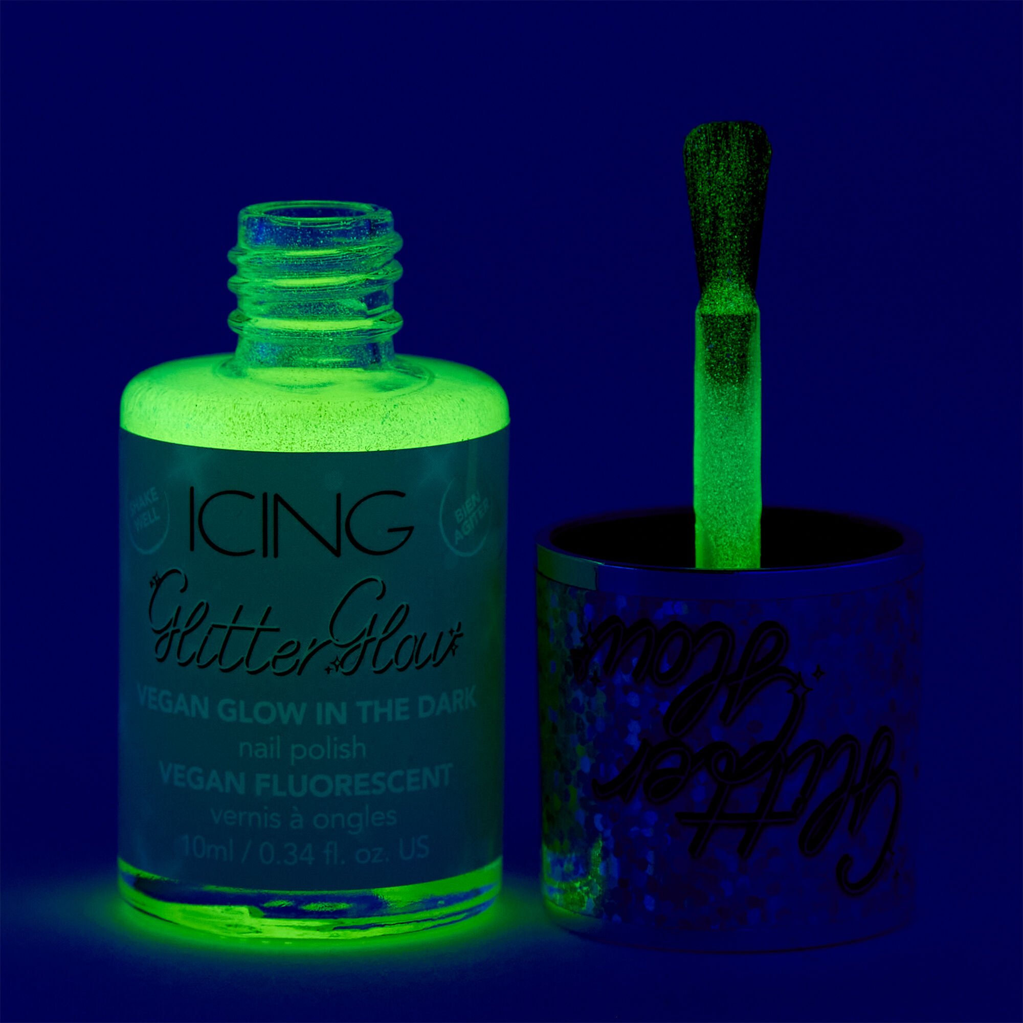 Glitter Glow Vegan Glow in The Dark Nail Polish Ice Castle Icing US