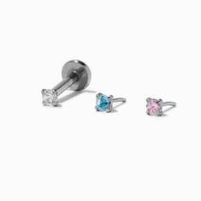 Silver 16G Pink &amp; Blue Changeable Stud Cartilage Earrings - 3 Pack,
