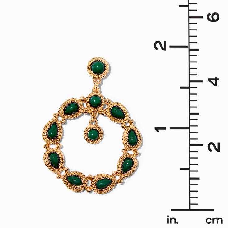 Green Fancy Teardrop Gold 1.5&quot; Drop Earrings,