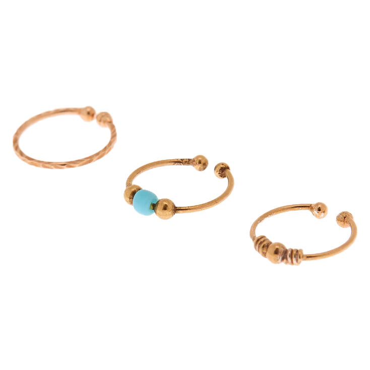 Rose Gold Sterling Silver Mixed Beads Faux Nose Rings - 3 Pack,