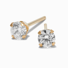 14kt Yellow Gold 3mm Cubic Zirconia Long Post Studs Ear Piercing Kit with Ear Care Solution,