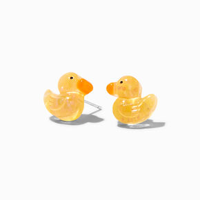 Sterling Silver Glitter Rubber Duck Stud Earrings,