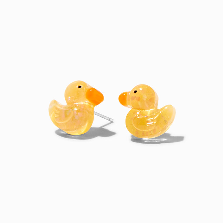 Streling Silver Glitter Rubber Duckjy Stud Earrings,