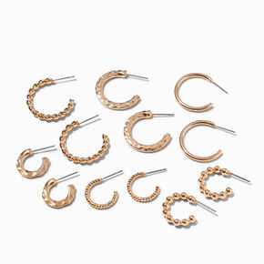 Gold Textured Huggie Hoops - 6 Pack,