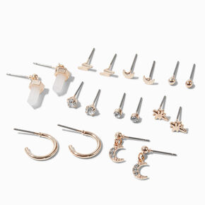Mystical Icons Mixed Rose Gold-Tone Earring Set - 9 Pack,