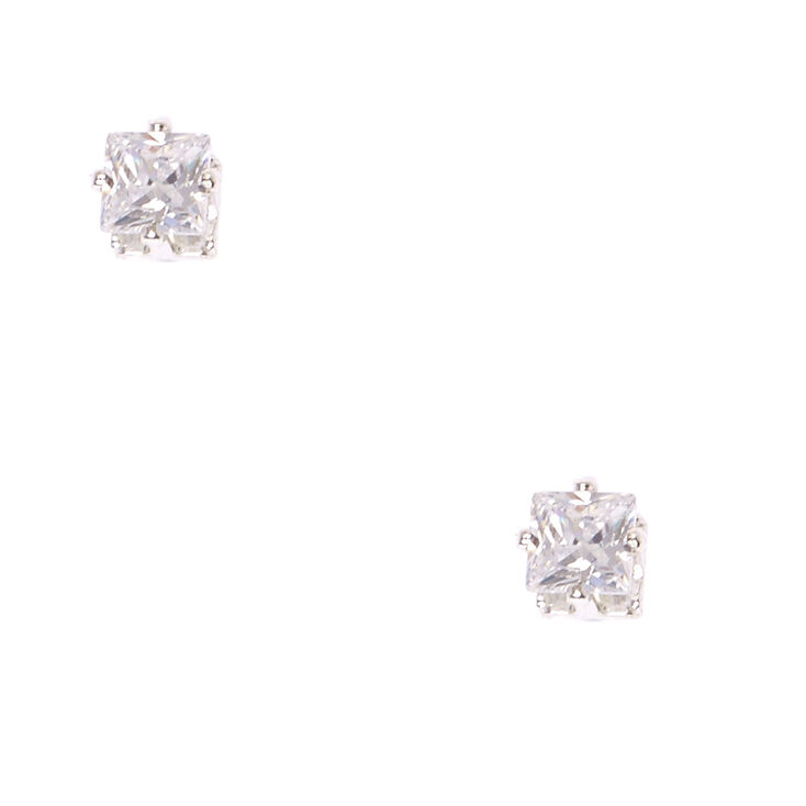 5mm Square Cut Cubic Zirconia Magnetic Stud Earrings,