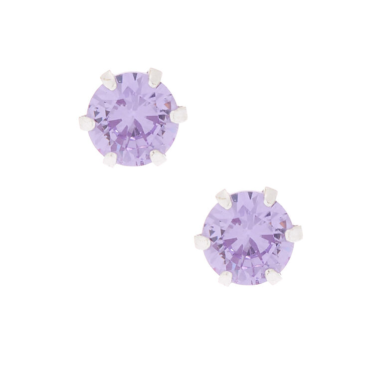 Sterling Silver Cubic Zirconia Stud Earrings - Lavender,