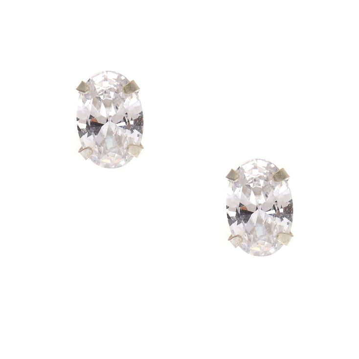 Sterling Silver Oval Cubic Zirconia Earrings,