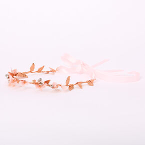 Rose Gold Metallic Flower Crown Tie Headwrap - Pink,
