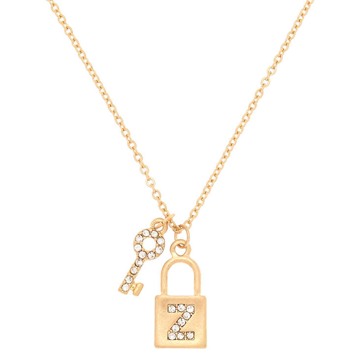 Gold Lock & Key Initial Pendant Necklace - Z,