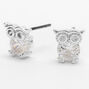 Sterling Silver 5MM Cubic Zirconia Owl Stud Earrings,