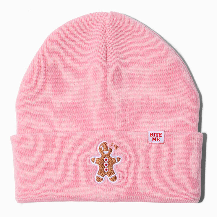 &quot;Bite Me!&quot; Gingerbread Cookie Pink Beanie Hat,