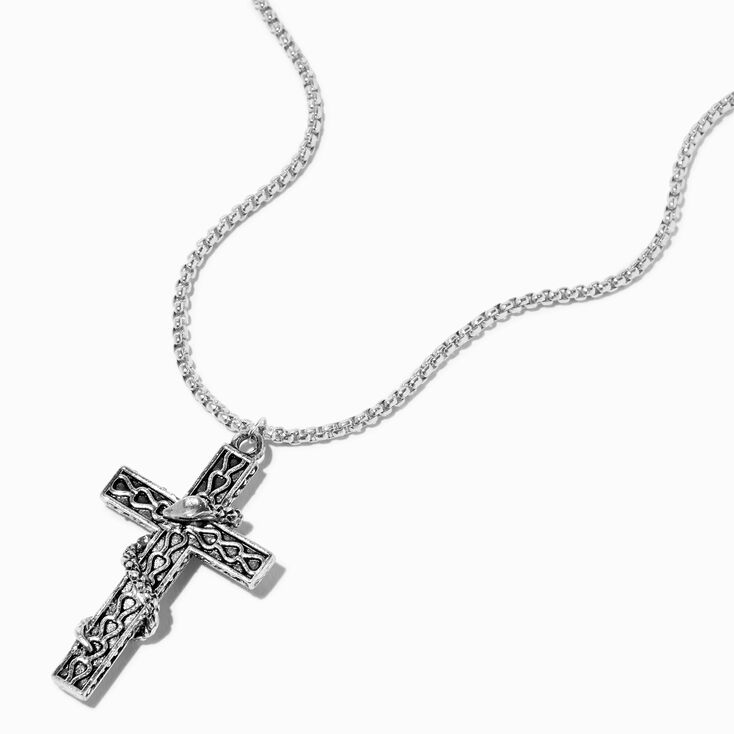 Silver Snake Cross Pendant Necklace,