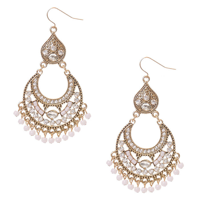 Rustic Gold Stoned Chandelier Drop Earrings,