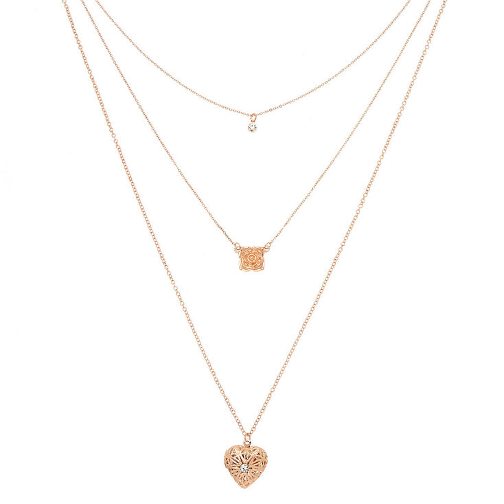 Rose Gold Romantic Heart Multi Strand Necklace,