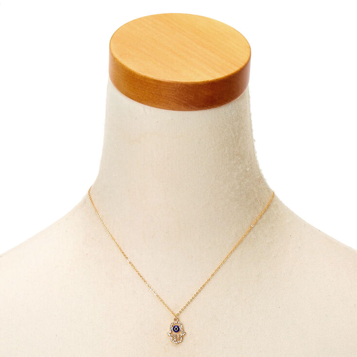 Gold Hamsa Hand Pendant Necklace,