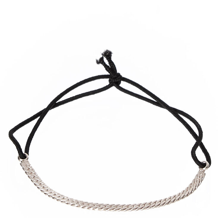 Thin Silver Tone Chain Double Band Stretch Bracelet,