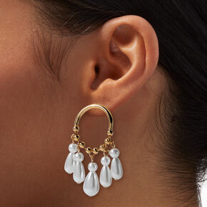 Gold-tone Pearl Cascade 2&quot; Drop Earrings,
