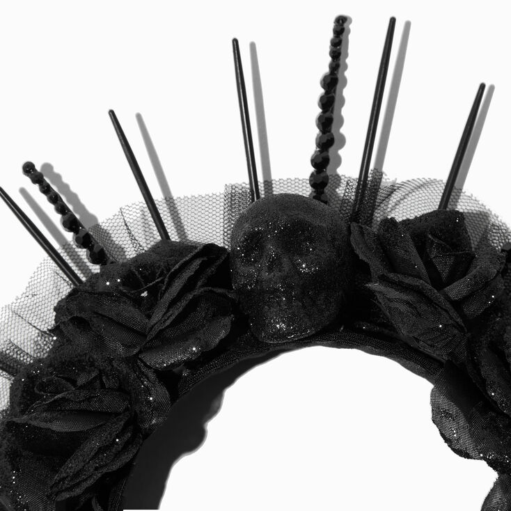 Skulls &amp; Spikes Black Floral Headband,