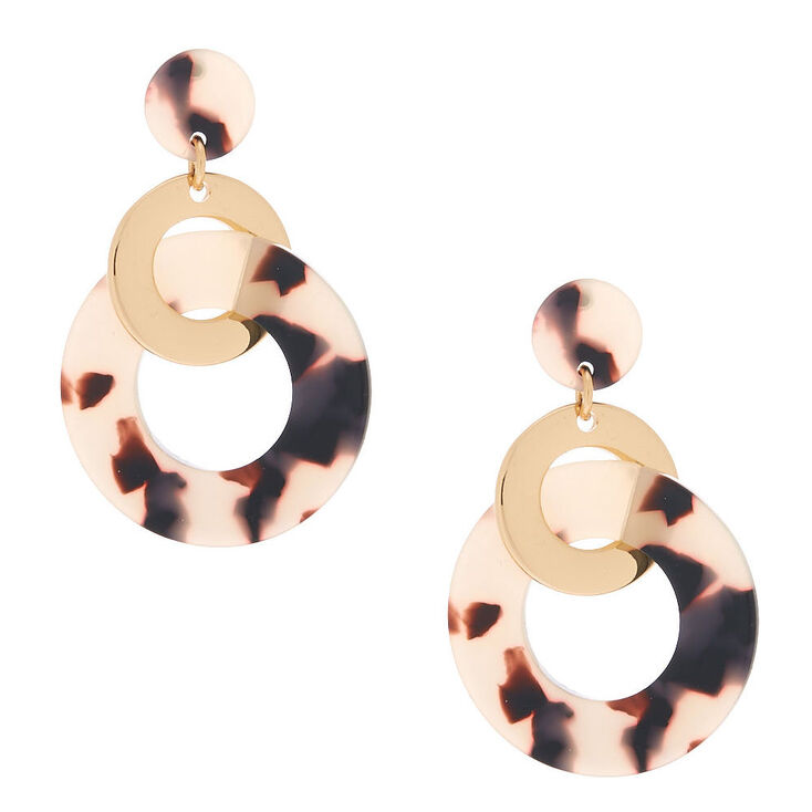 Gold 2" Tortoiseshell Ring Link Drop Earrings,