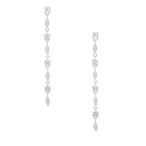 Silver Cubic Zirconia 2.5&quot; Linear Drop Earrings,