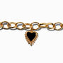 Black Enamel Heart Gold-tone Chain Bracelet ,