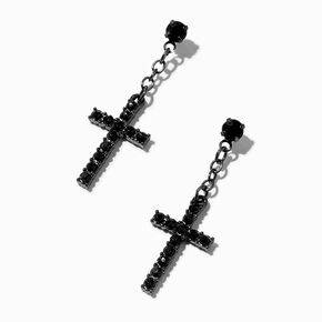 Black Embellished Cross 1.5&quot; Drop Earrings,