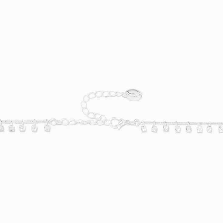 Silver Cubic Zirconia Stud Charm Crystal Choker Necklace,