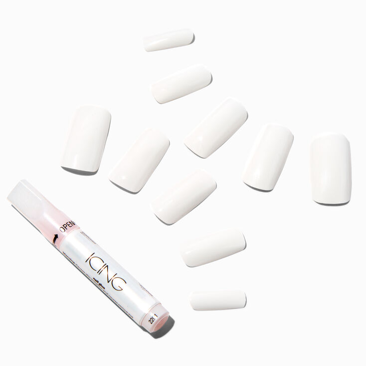 White Glossy Long Square Vegan Faux Nail Set - 24 Pack,