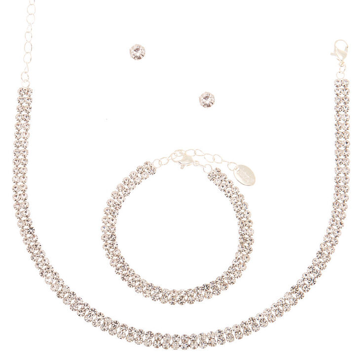 Silver Rhinestone Choker Jewelry Set - 3 Pack,