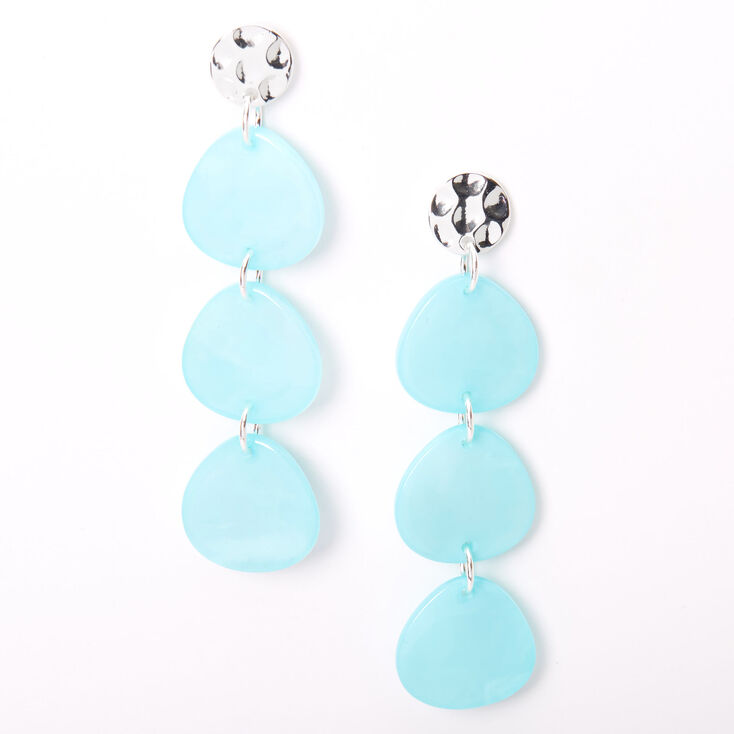 Silver 2.5" Triple Stone Drop Earrings - Mint,