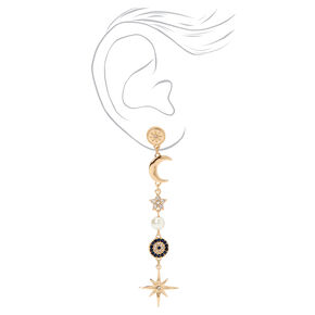 Gold Moon &amp; Stars 3&quot; Linear Drop Earrings,