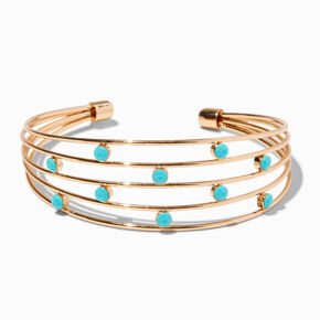 Gold-tone Wire &amp; Turquoise Cuff Bracelet,