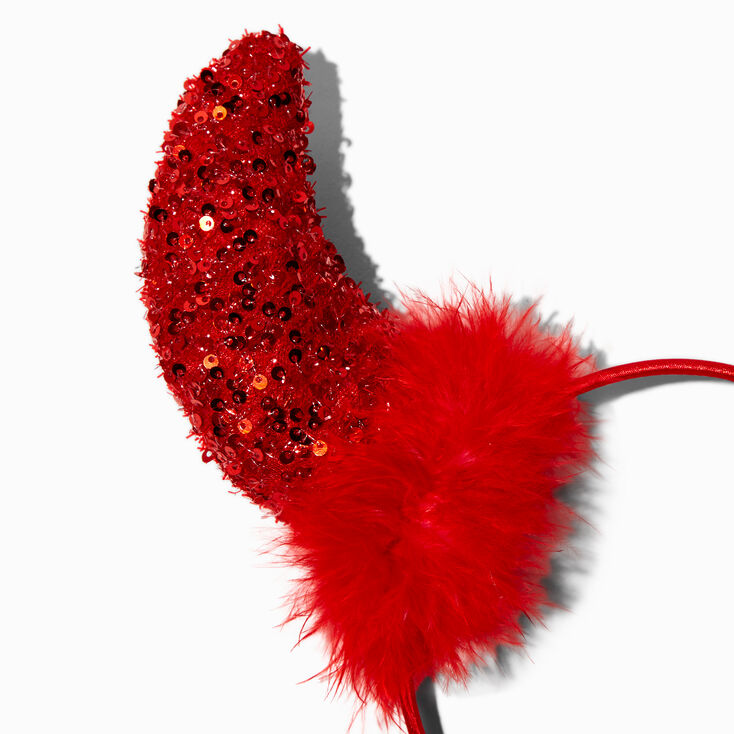 Red Devil Horns Feather &amp; Sequin Headband,