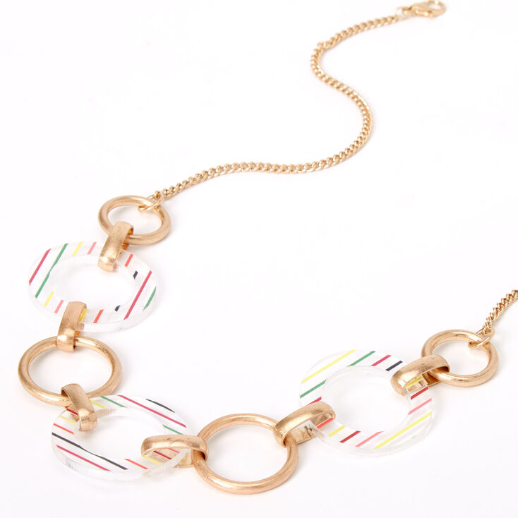 Gold Rainbow Striped Circle Link Statement Necklace,