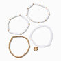 Gold &amp; White Floral Beaded Stretch Bracelets - 3 Pack,