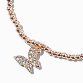 Gold-tone Butterfly Charm Bead Stretch Bracelet,