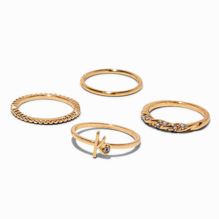 Gold-tone K Initial Ring Stack Set - 4 Pack,