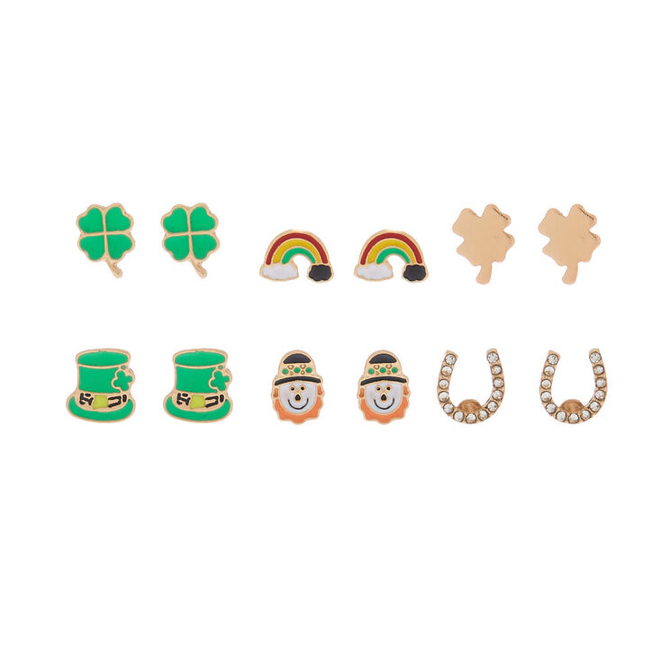 Gold Irish Charm Stud Earrings - 6 Pack,
