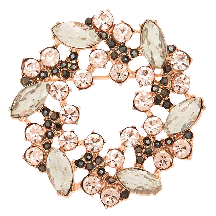 Rose Gold Glass Rhinestone Wreath Brooch,