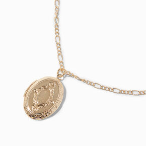 Gold-tone Embossed Oval Locket Necklace,