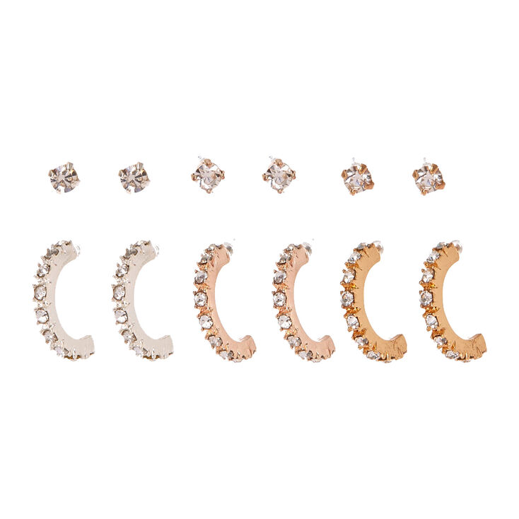 Mixed Metal Embellished Hoop &amp; Stud Earrings - 6 Pack,