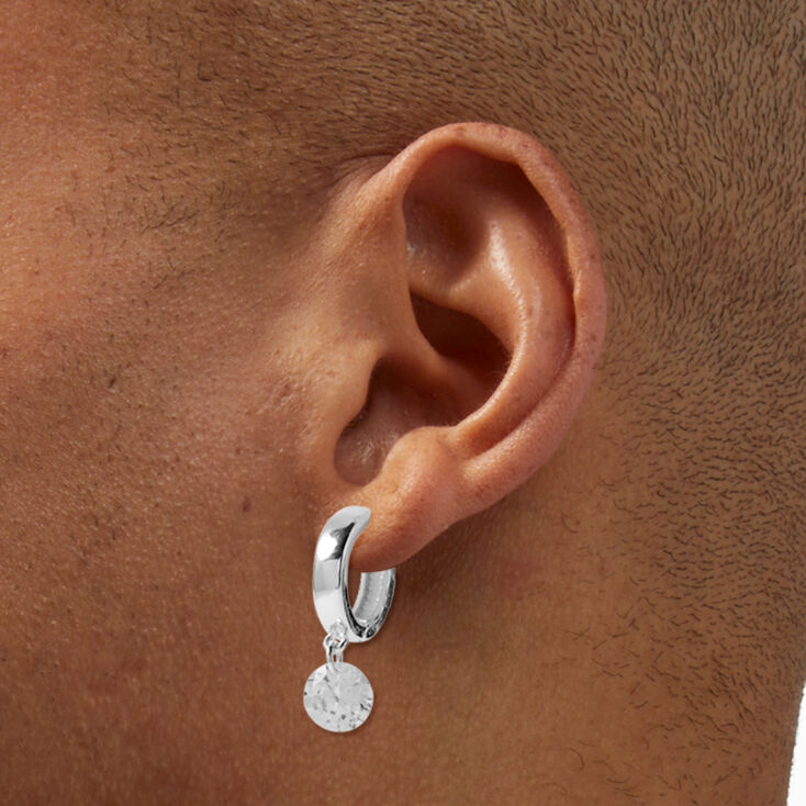 Silver-tone Cubic Zirconia 10MM Huggie Hoop Earrings,