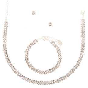 Silver Rhinestone Choker Jewelry Set - 3 Pack,