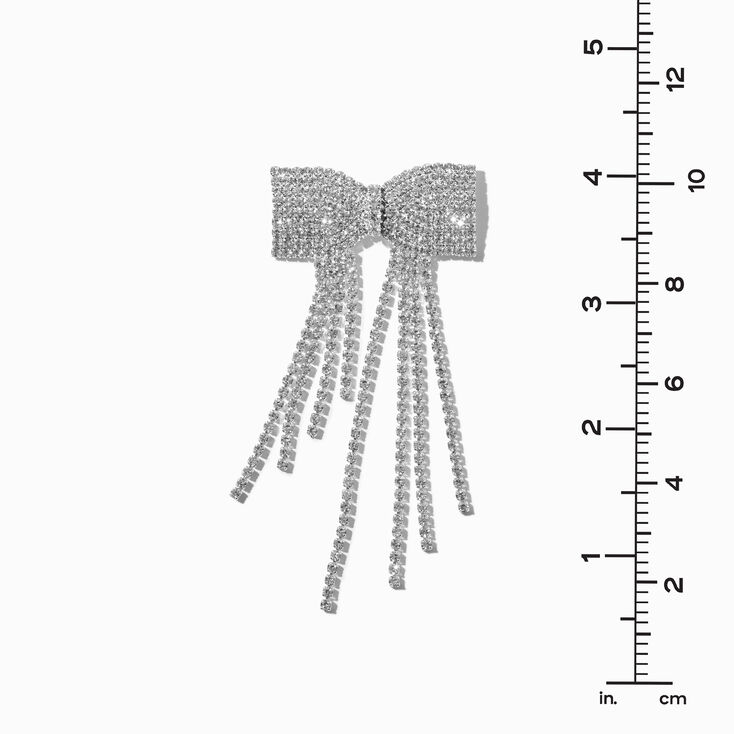 Silver-tone Pave Rhinestone Bow 3.5&quot; Drop Earrings,