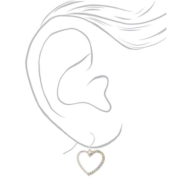 Silver 1&quot; Simulated Crystal Heart Drop Earrings,